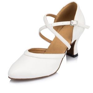 women’s real leather 7 cm heels ballroom dance shoes white